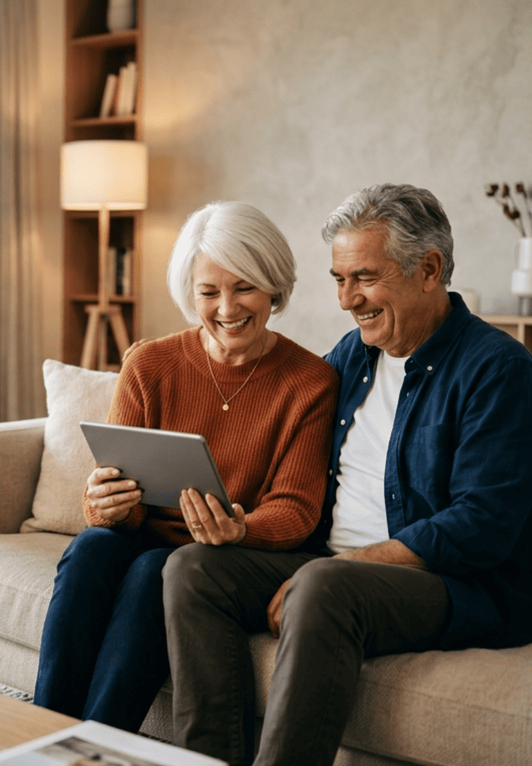 Des seniors qui apprennent à utiliser l’IA sur leur tablette.