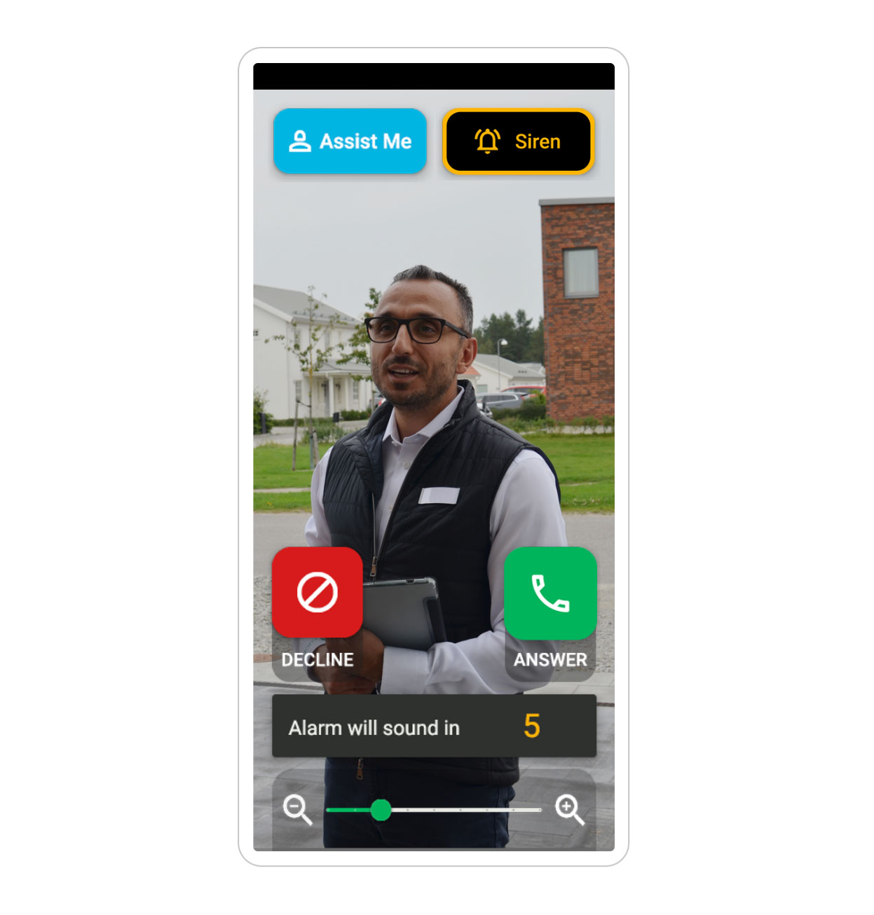 Doro smartphone screen showing doorbell video