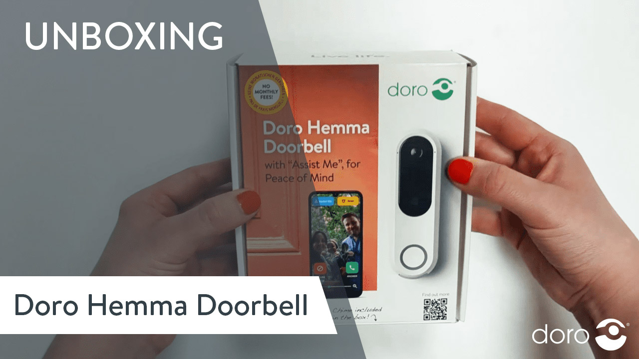 Doro Hemma doorbell unboxing showing product packaging and device