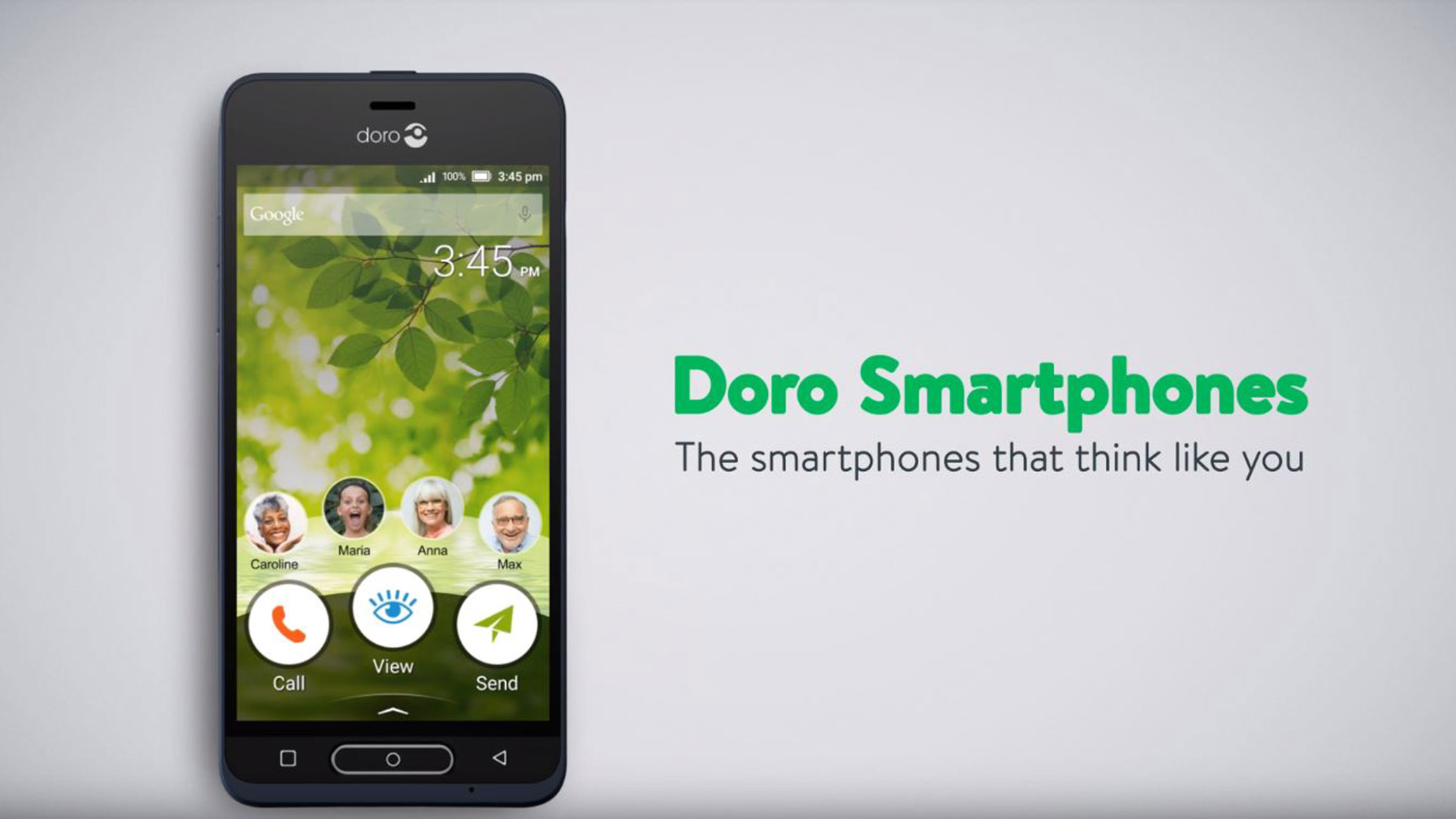 Doro smartphone home screen with large icons