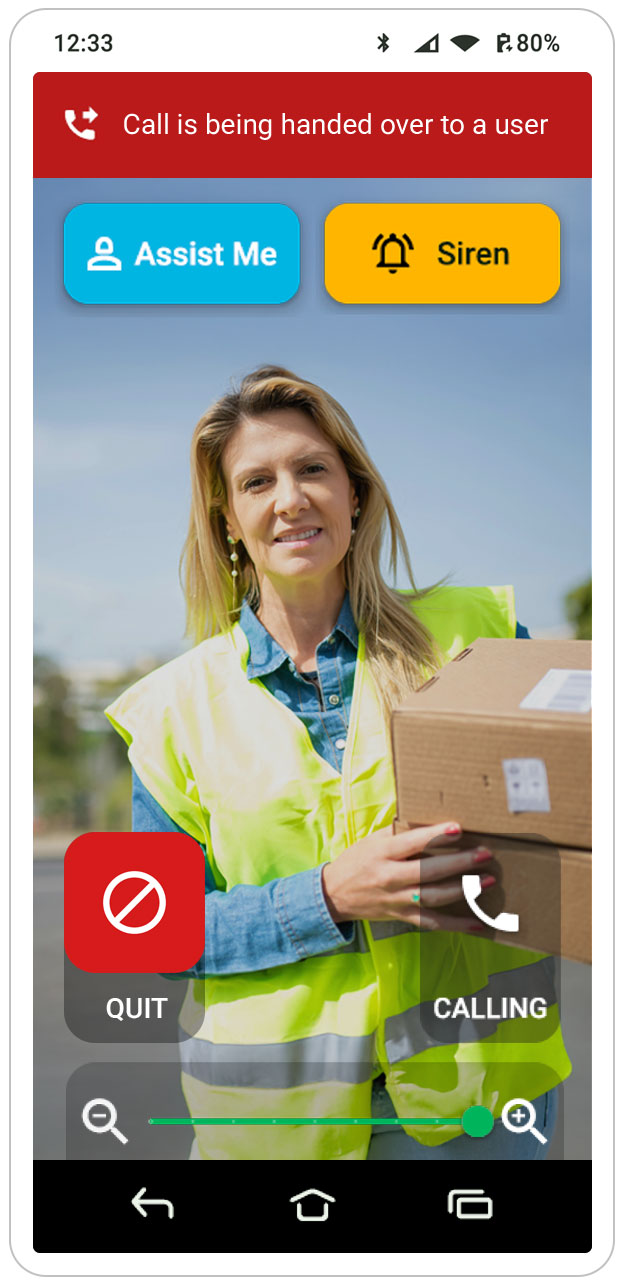 Assist Me feature handing over a video call with a delivery person on a Doro smartphone