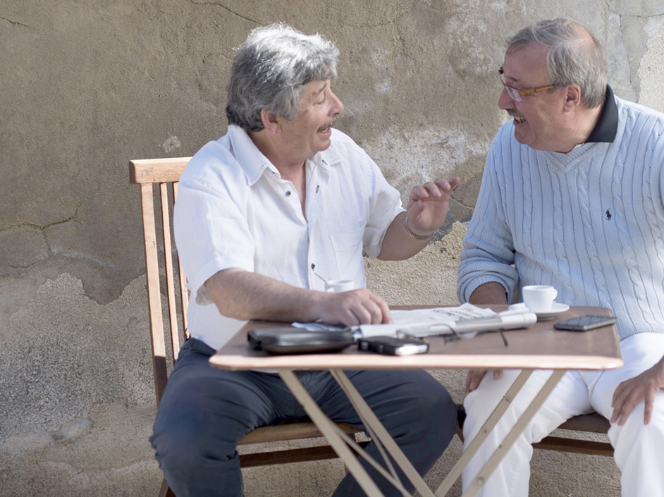 Two friends talking.