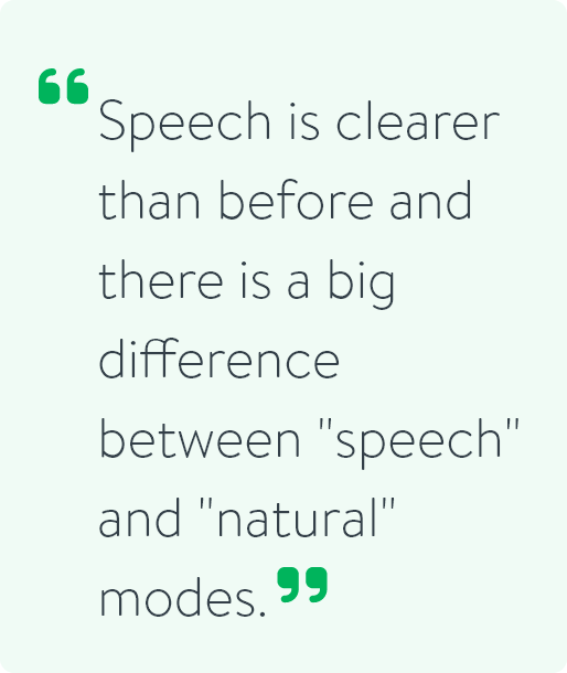 Speech is clearer than before and there is a big difference between "speech" and "natural" modes.
