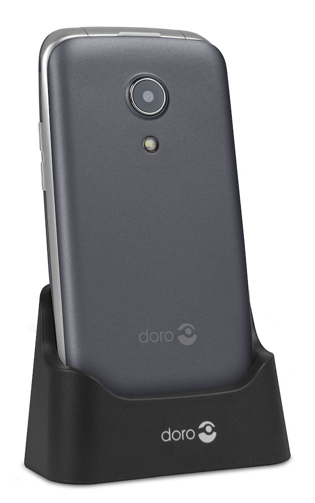 Doro 2414 steel silver in cradle left 
