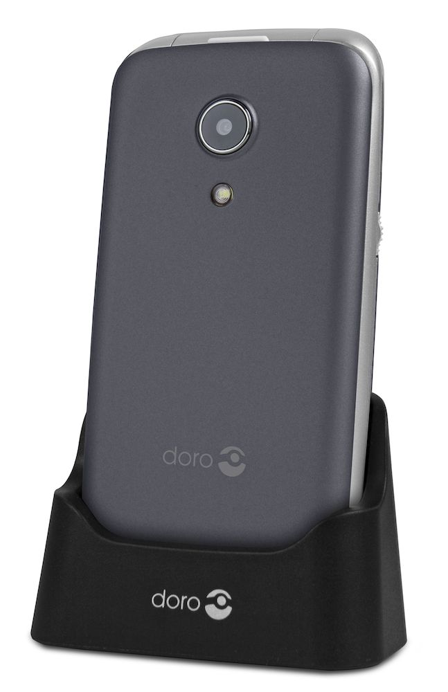 Doro 2414 steel silver in cradle right 