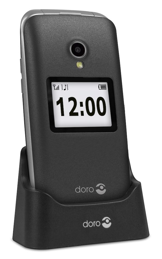 Doro 2424 graphite silver in cradle left 